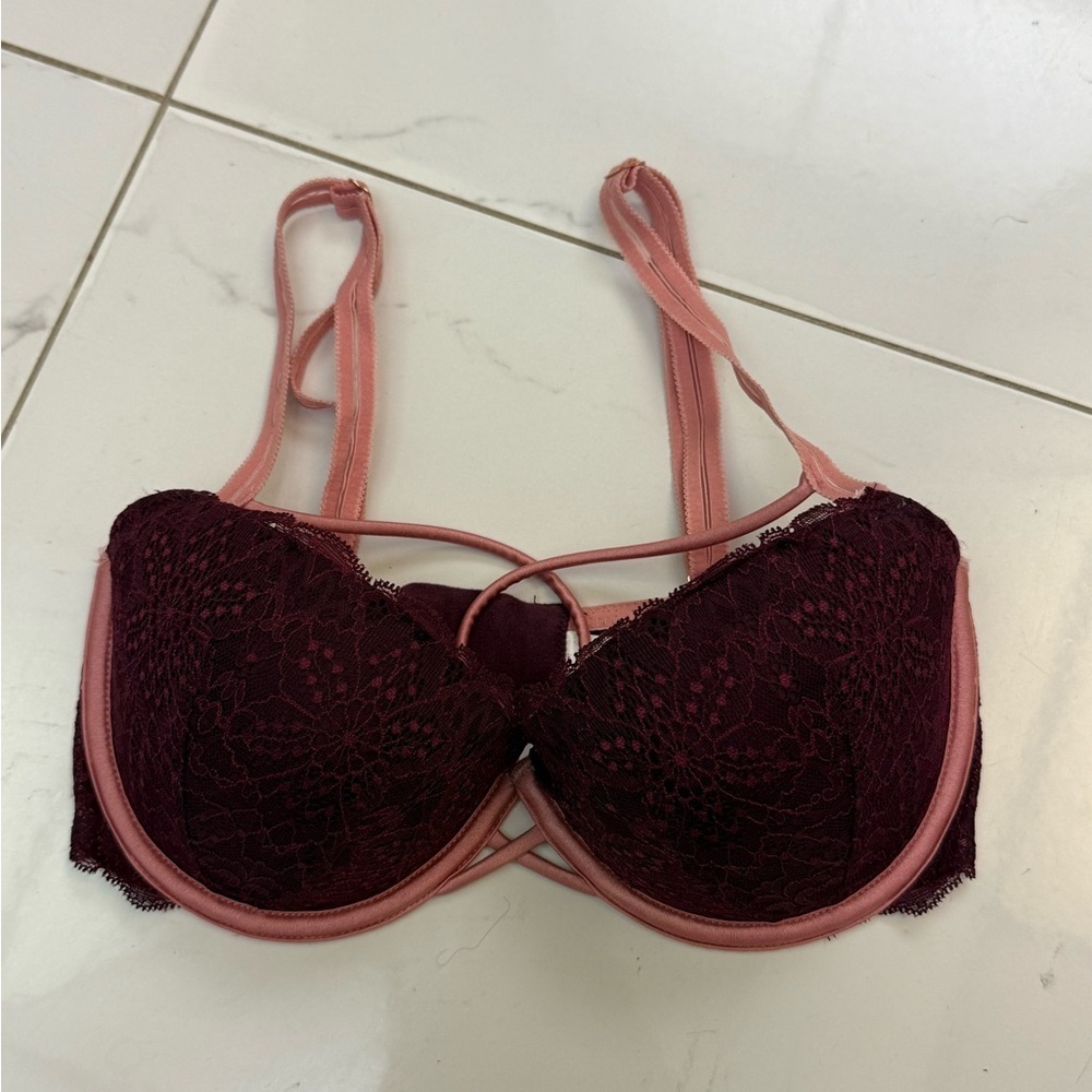 PINK Victoria's Secret Lace Bra in Burgundy and Pink Size 32DD
